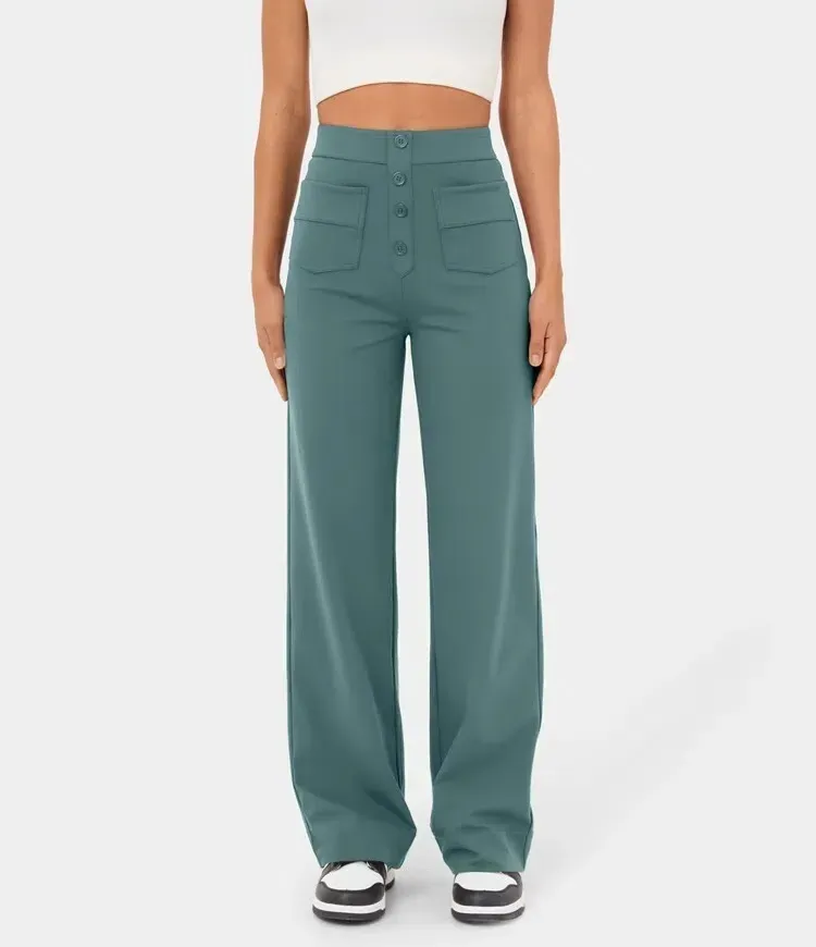 🔥Last Day 49% OFF🔥High Waisted Button Multiple Pockets Straight Leg Casual Pants