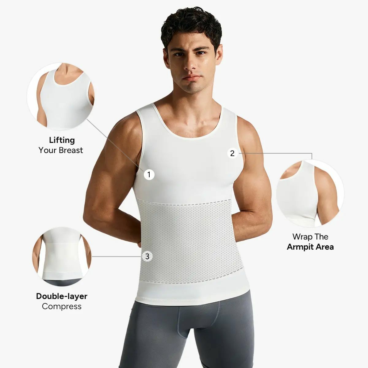 Men’s Silky Soft Compression Shapewear Tank, Slimming Body Shaper Vest with Waist & Chest Support, Stretchy, Odor-Resistant