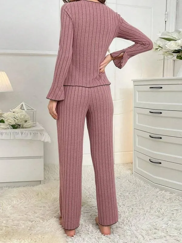 Women's two-piece loungewear set with ruffled top and pants