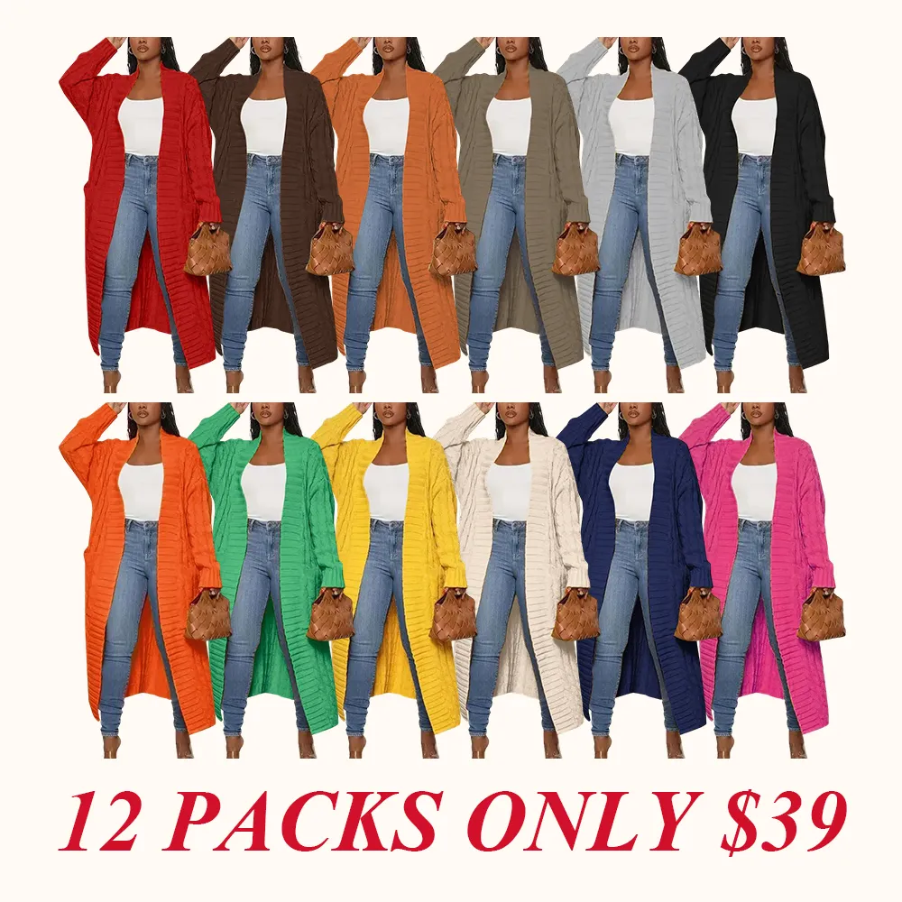 Women's Solid Color Textured Drop Shoulder Pocket Longline Cardigan