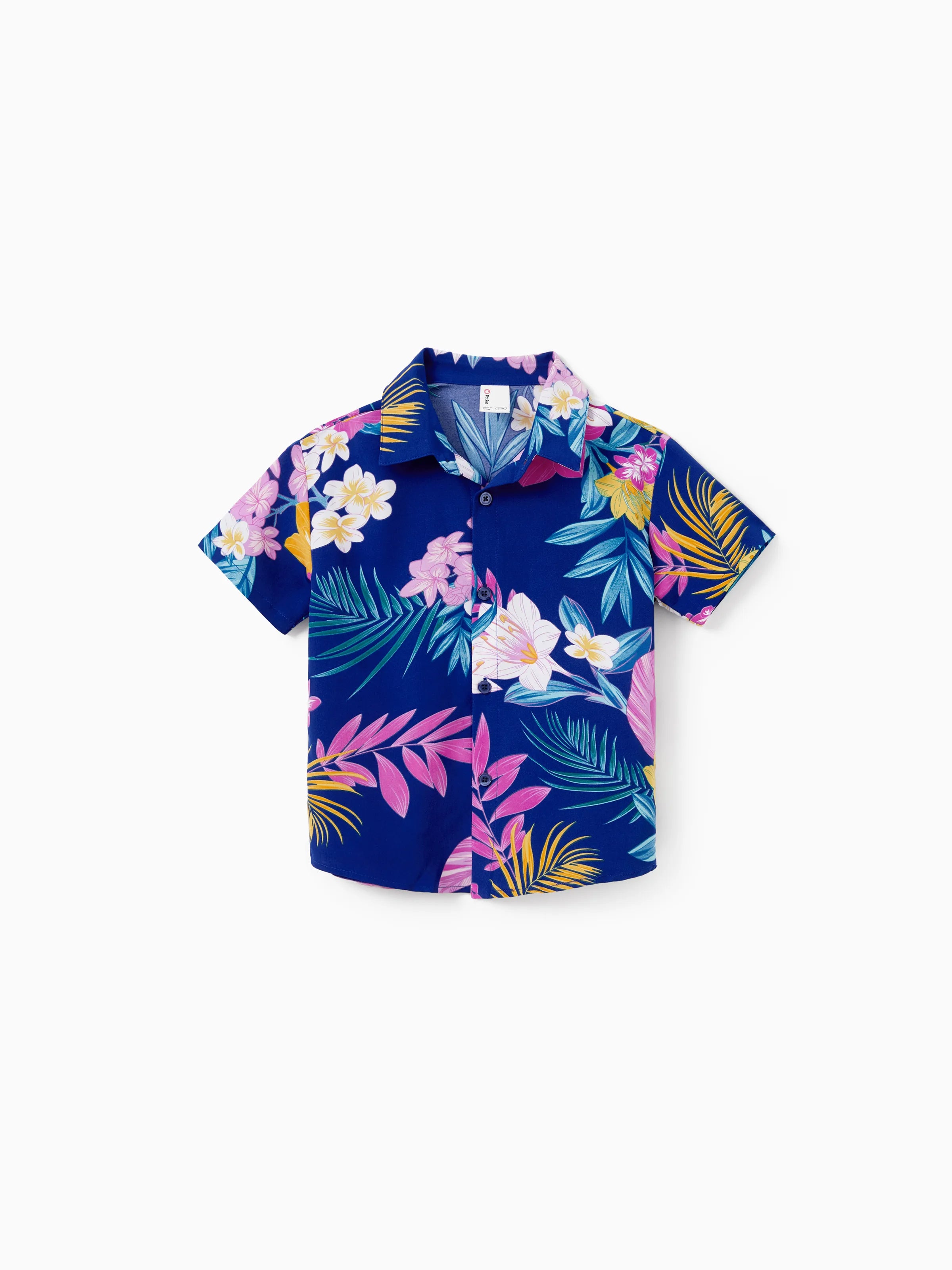 Daddy and Me Matching Family Hawaiian Outfits Tropical Floral Print Strap Dress or Short-sleeve Shirts & Shorts Set Summer Beachwear Set for Vacation  Deep Blue