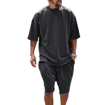 🔥Men’s Cotton Relaxed Fit Sweat Set – Casual T-Shirt & Shorts Lounge Outfit