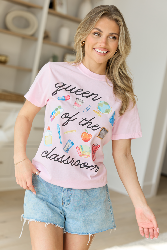 Queen Of The Classroom Watercolor Light Pink Graphic Tee