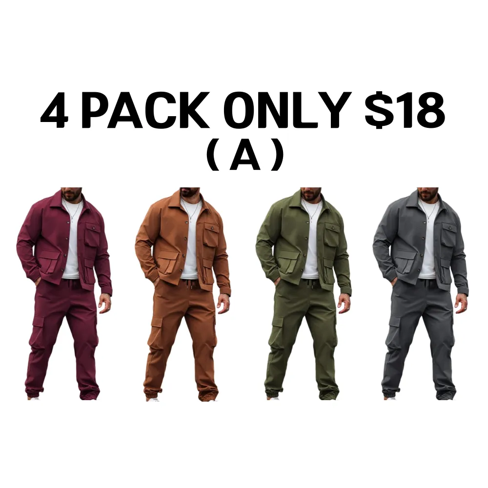 Men's Casual Solid 2-Piece Shirt & Pants Set (Long Sleeve, Spring & Fall)