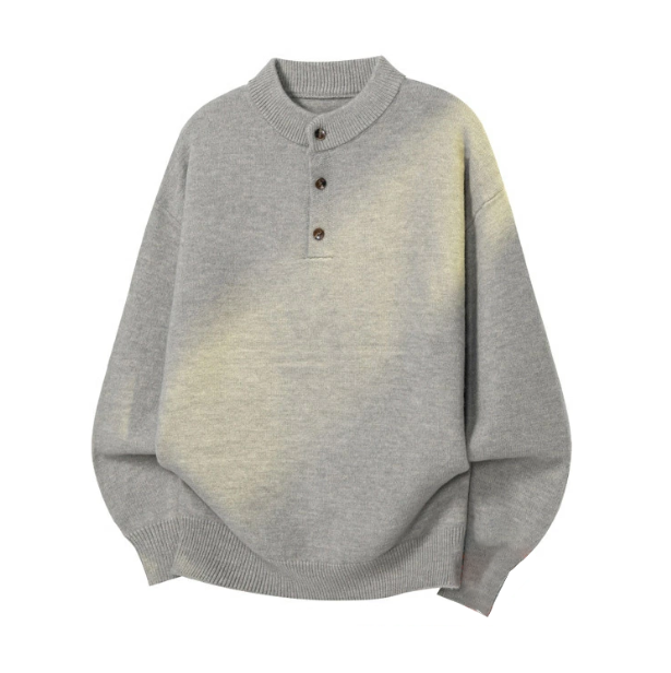 【大人の色気】ヘンリーネック ニット セーター メンズ グレー オールドマネー 韓国 きれいめ 厚手 冬