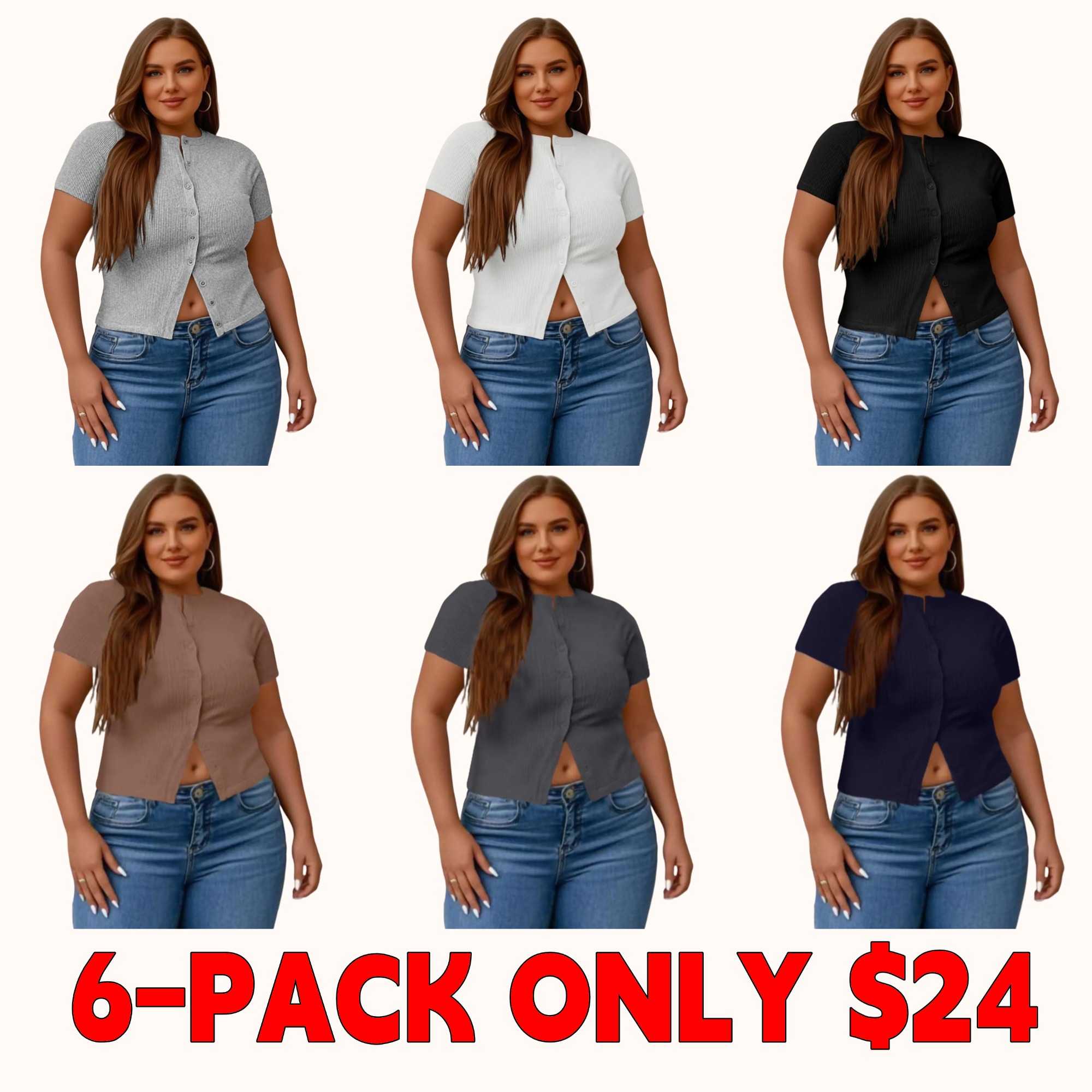 【Plus Size】 Solid Ribbed Short Sleeve Top, Casual Button Front Top for Summer, Women's Plus Clothing for Daily Wear