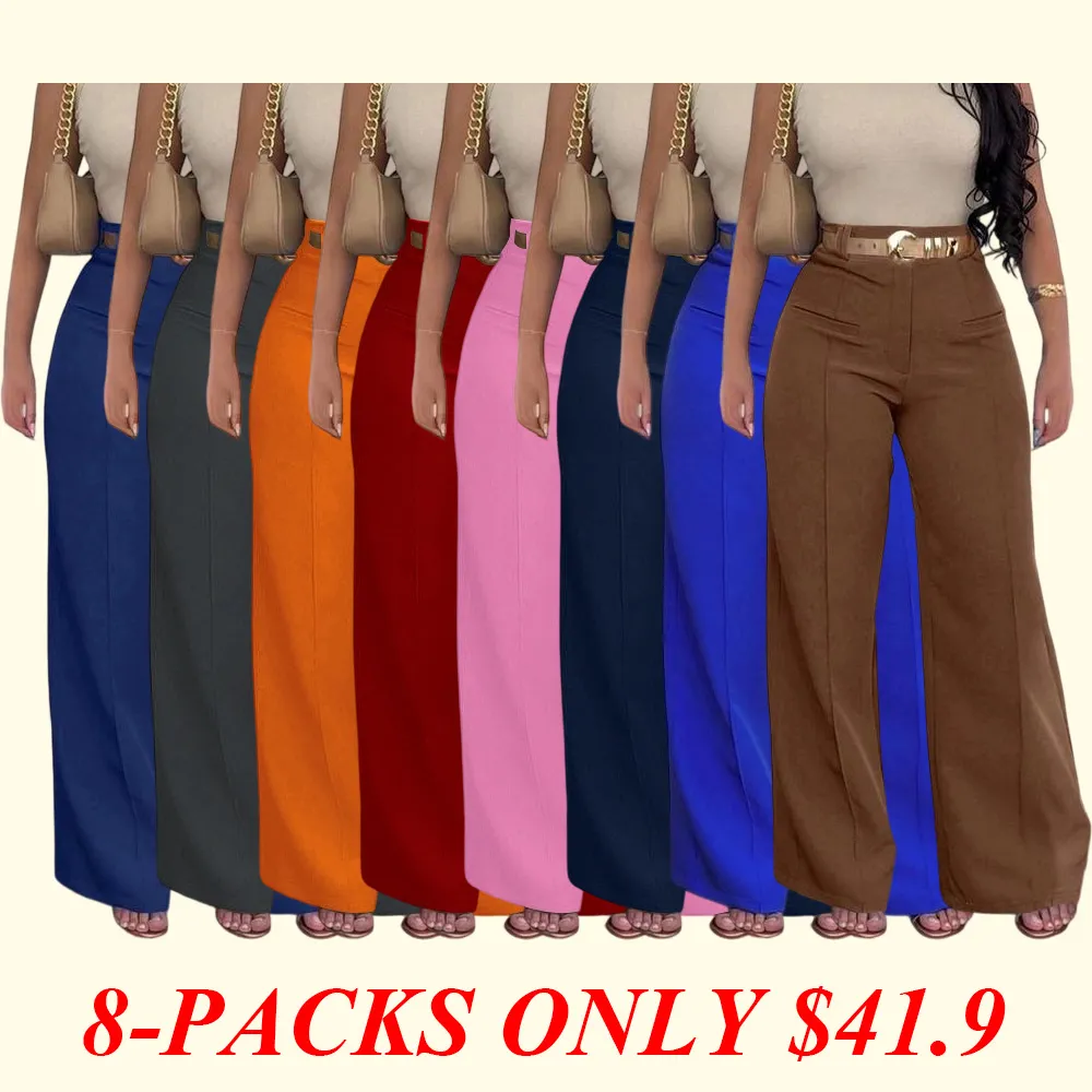 Women's Plain Pocket Wide Leg Pants