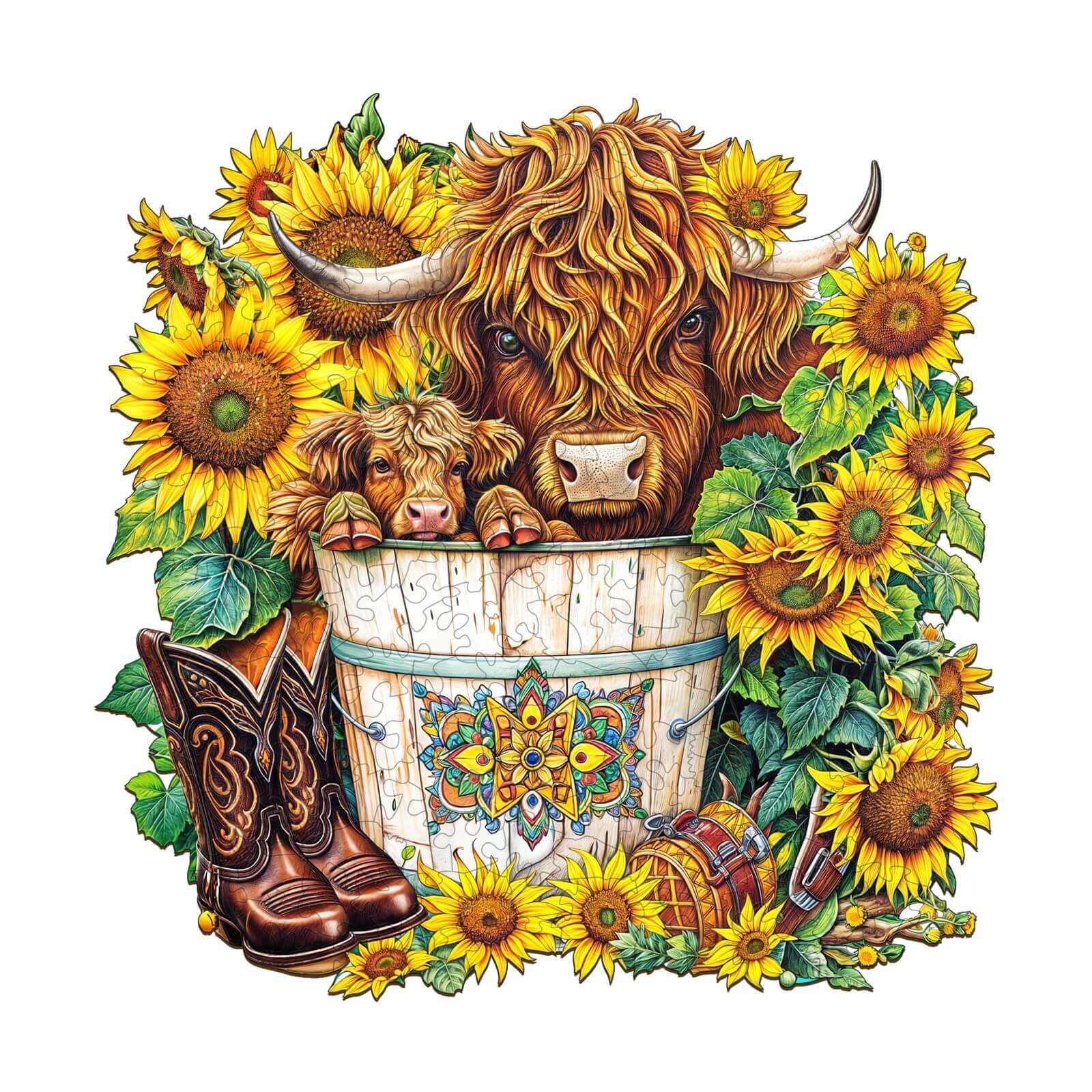 Sunflower Pasture Wooden Jigsaw Puzzle