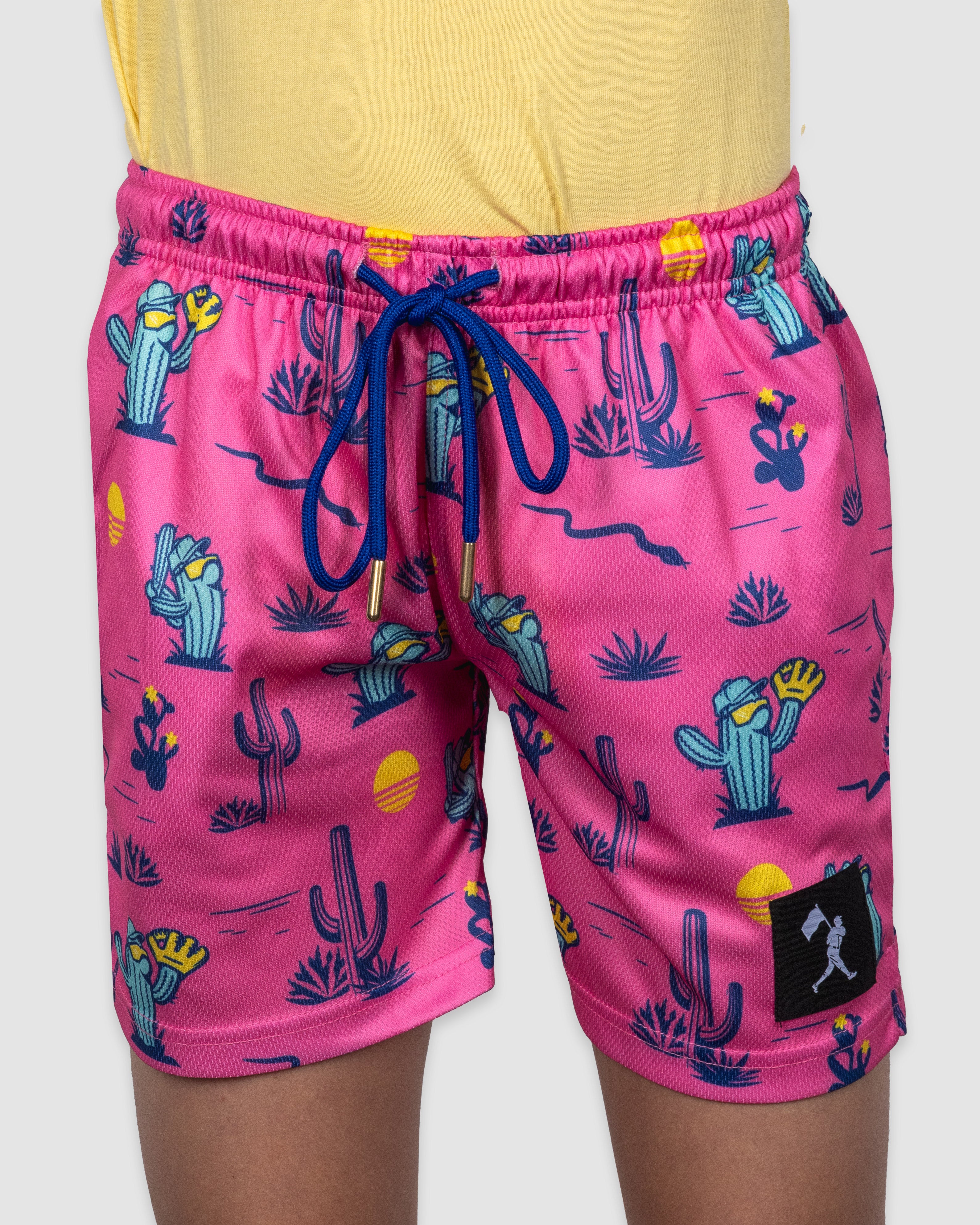 Spring Ball Cactus Diamond Air Mesh Shorts (Pink) - Youth