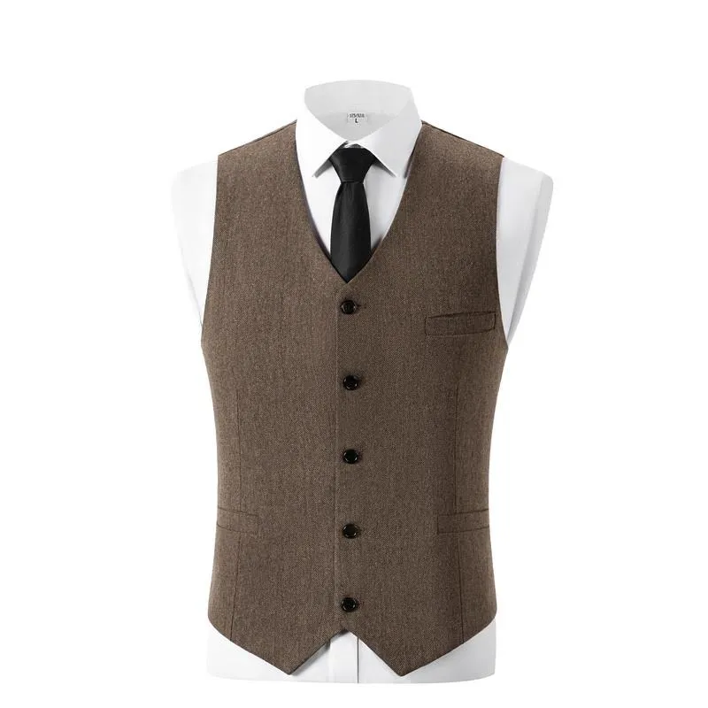 Men's Retro 3-Piece Tweed Herringbone Suit Set Two-Buttons Blazer Vest Pants Autumn New Arrival Formal Business Attire