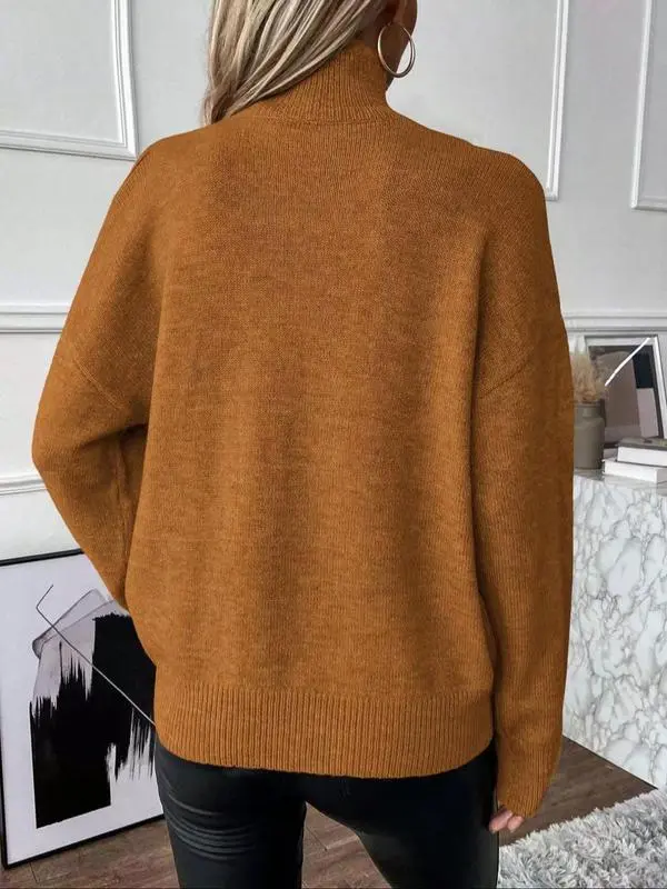 Women's Plain Cut Out High Neck Sweater