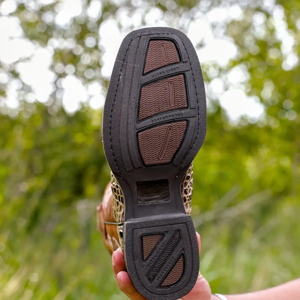 Desert Caiman Neck Leather Boots With Lightweight Soles - Square Toe