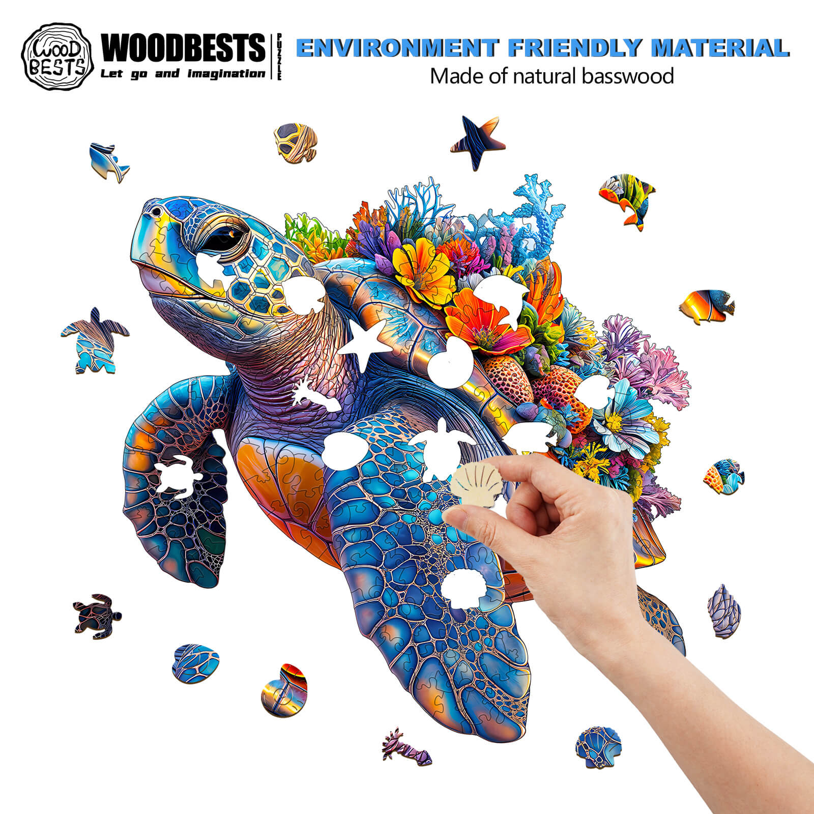 Coral and Turtle Wooden Jigsaw Puzzle