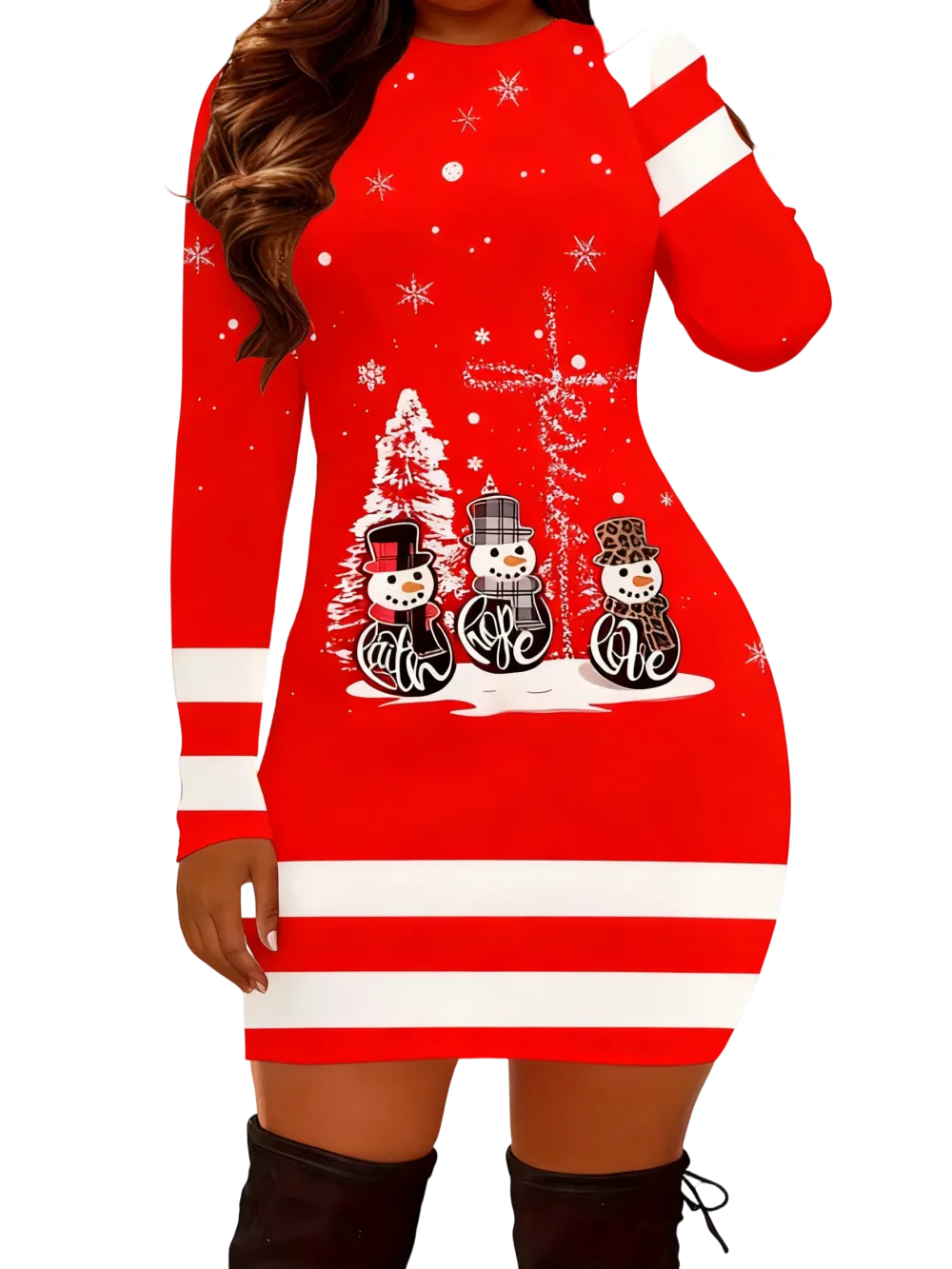 Women's Casual Christmas Print Striped Slim Fit Dress