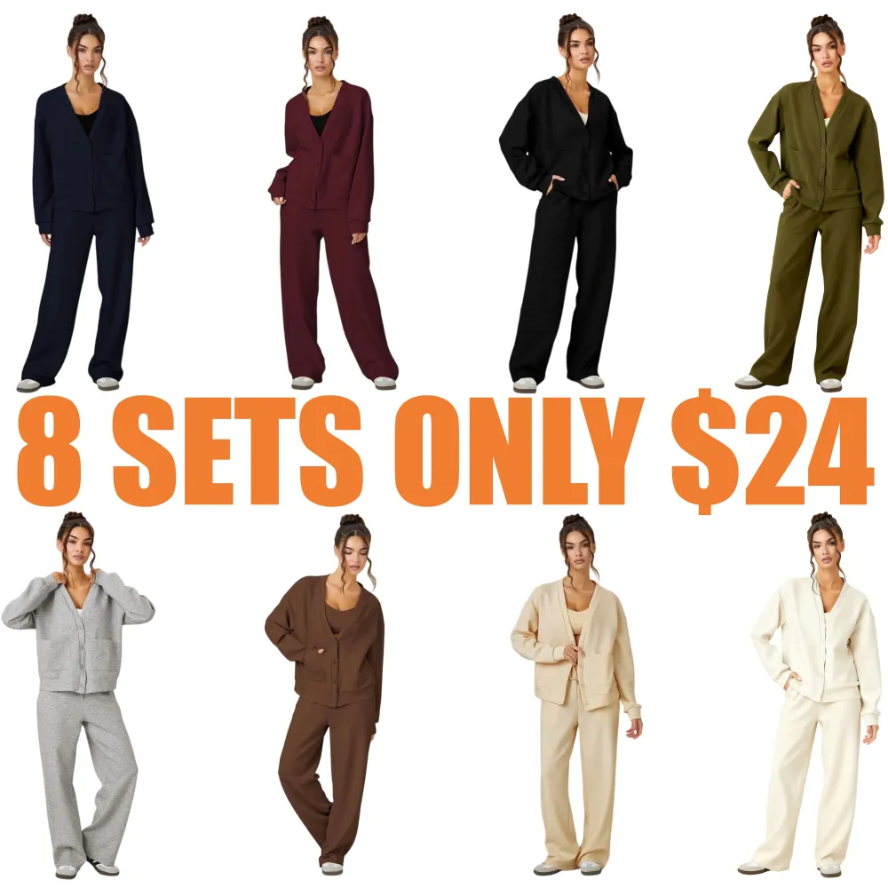 Women's Slouchy Solid Color V Neck Long Sleeve  & Drawstring Waist Trousers Co-ord