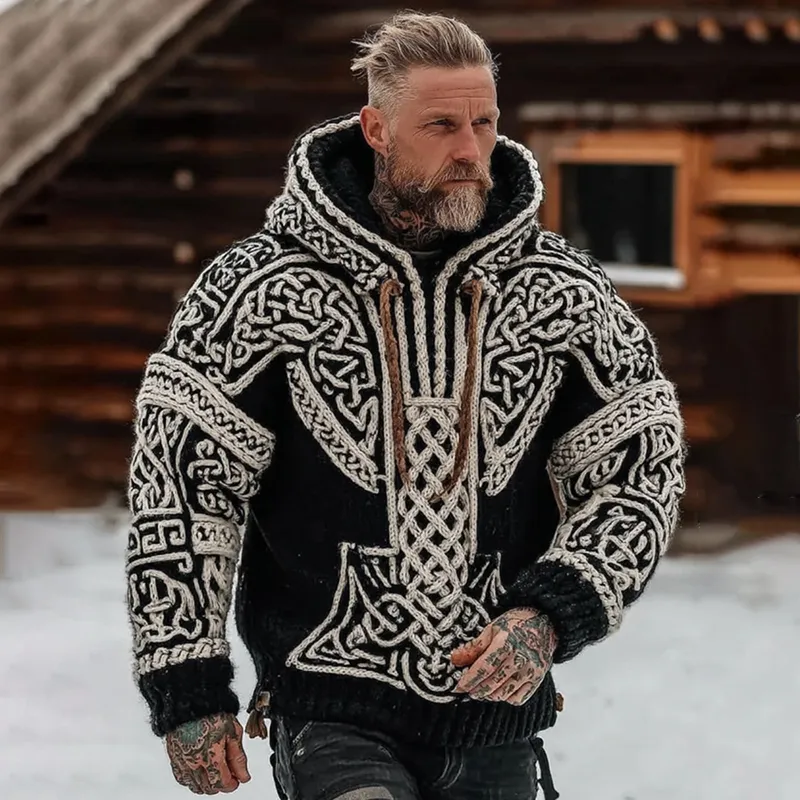 Men's Viking Celtic Pattern Art Cozy Hooded Sweater