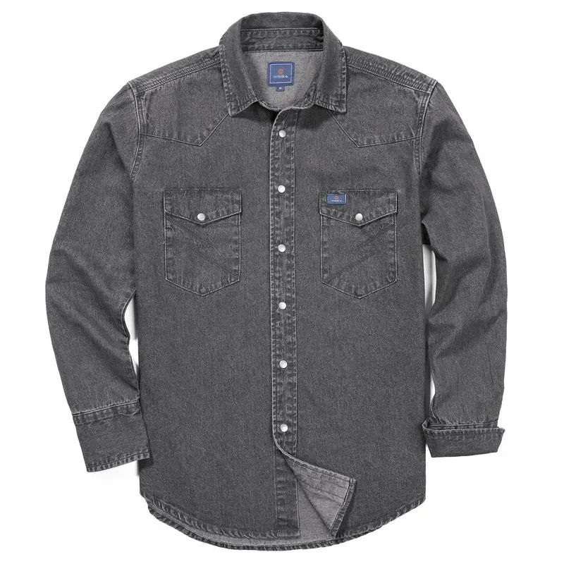 🔥HOT-SALE 🔥Men's Long Sleeve Stone-Washed and Pre-Washed Denim Work Shirt