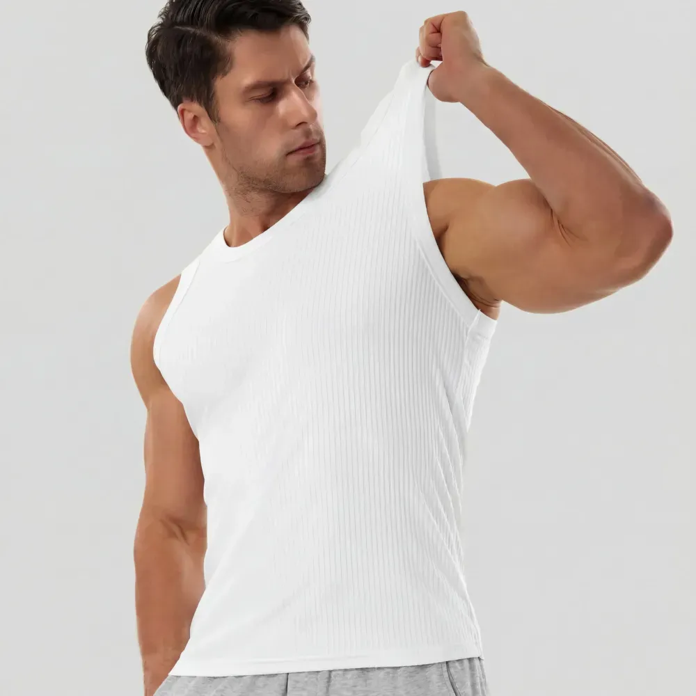 Men’s Wide Strap Ribbed Tank Top, High Stretch Breathable Muscle Tank, Heavyweight Drapey Fit Gym & Casual Sleeveless Shirt