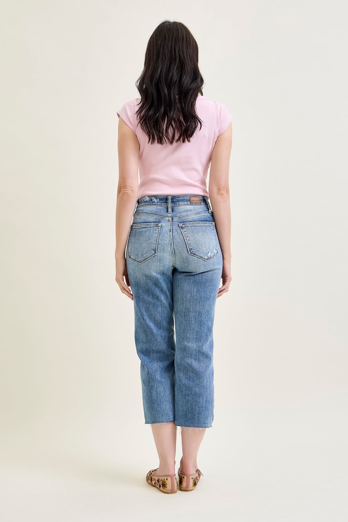 Celeste High Rise With Distressed Crop Wide Leg