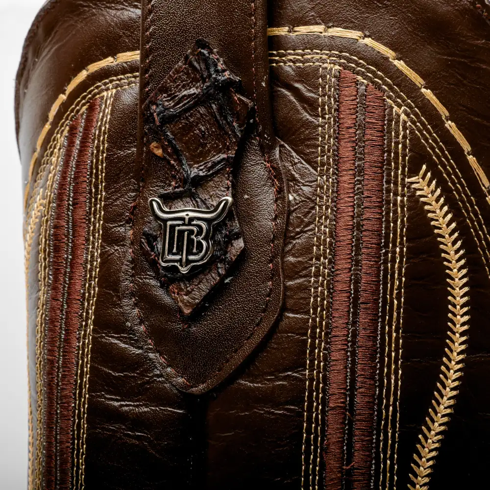 Chocolate Brown Mini Pirarucu Leather Boots - Square Toe