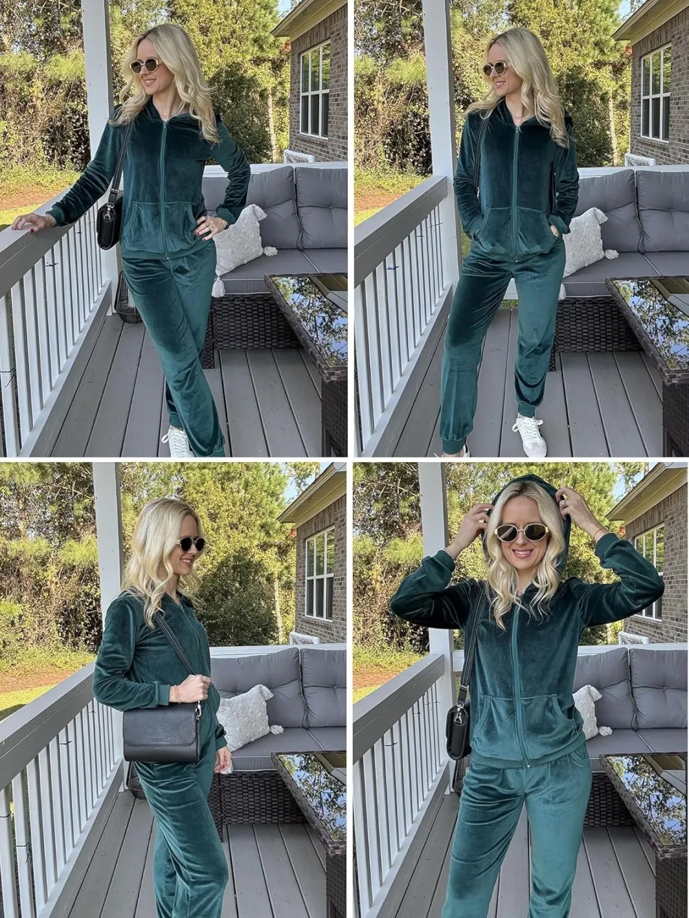 Women's Casual Velour Tracksuit Set Full Zipper Hoodie