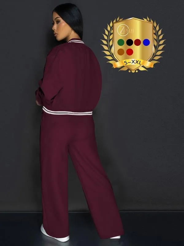 Women's Casual Baseball Jacket, Solid Color Sports Wear, Pocket Sportswear