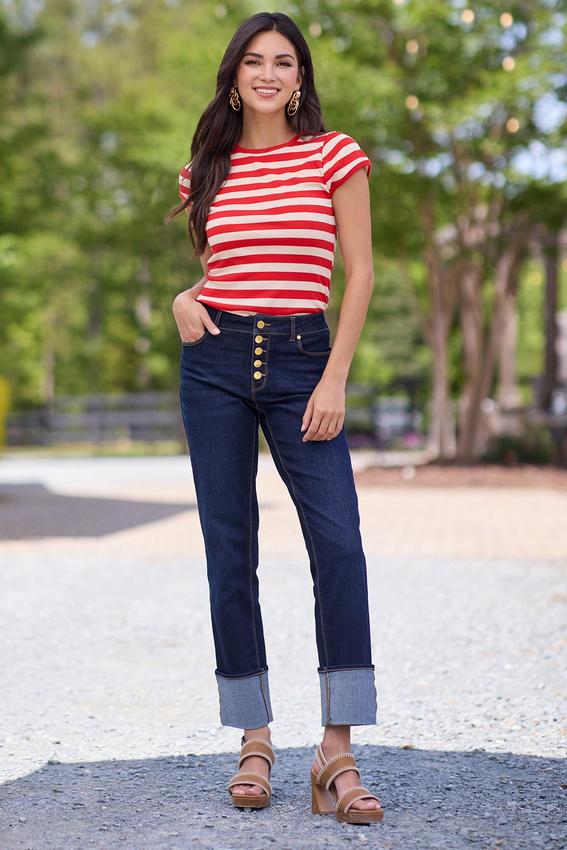 Button Fly Cuffed Hem Jeans