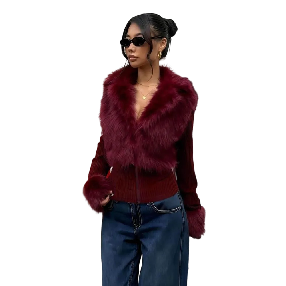 Women's Fashion Street Style Patchwork Knit Faux Fur Jacket