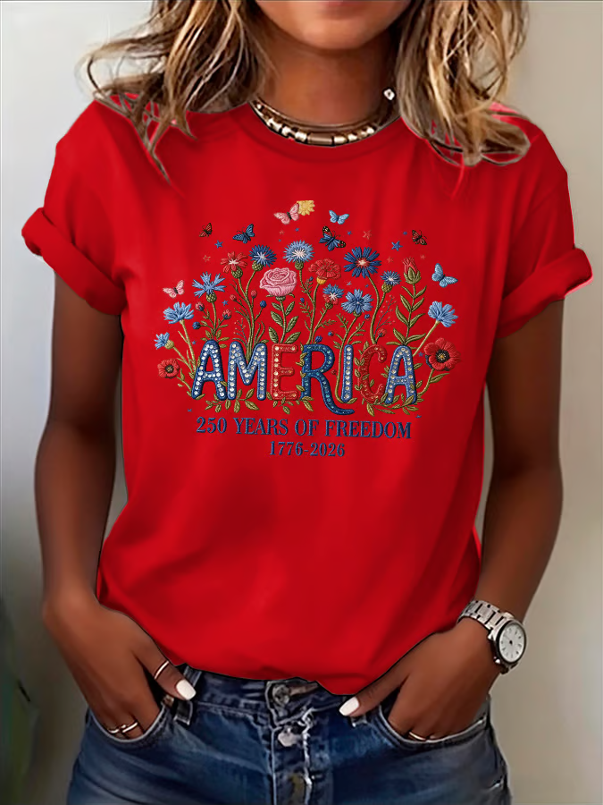 Women's Casual American 250 Commemorative print T-shirt