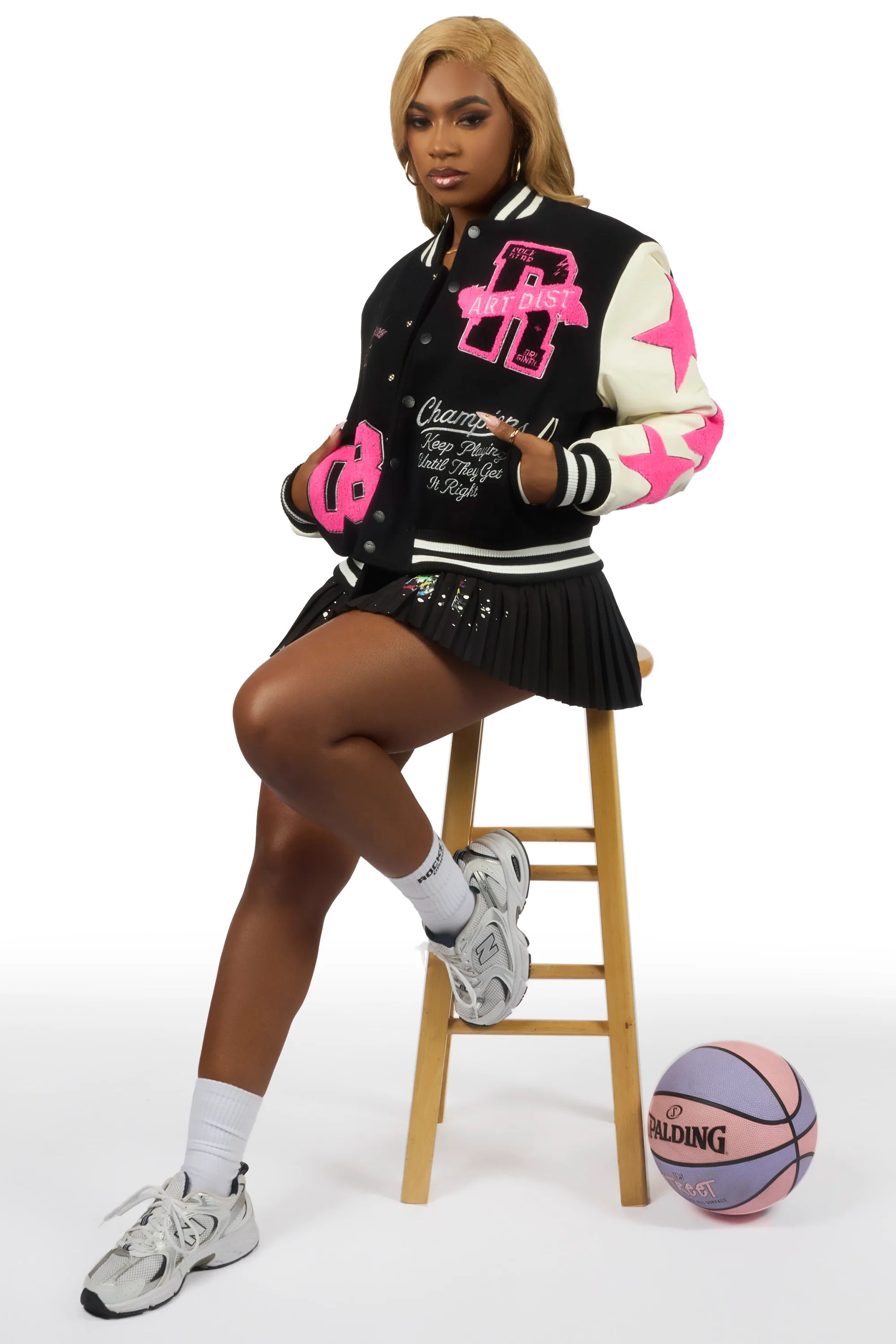 Krystle Black Oversized Varsity Jacket