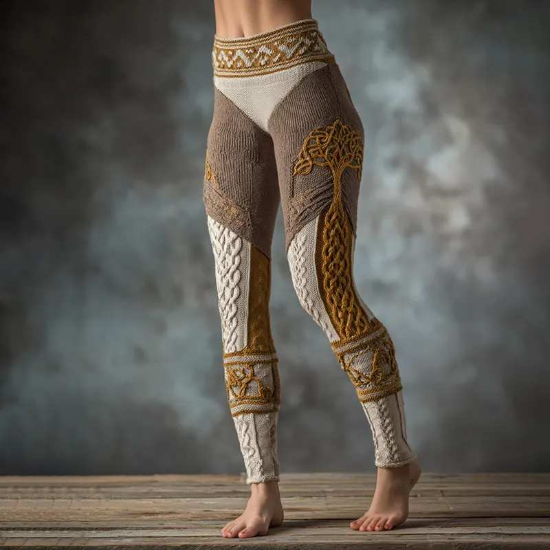 Vintage Viking Tree Of Life Celtic Knot Knit Jacquard Cozy Leggings