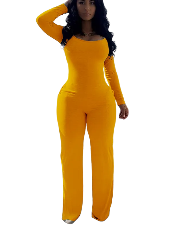 Women's Sexy Plain Long Sleeve Jumpsuit, Fall & Winter Fashion