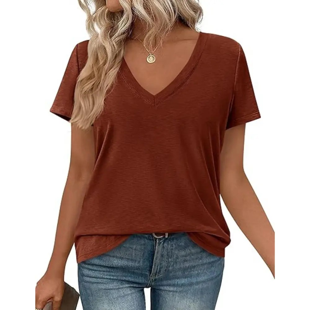 🔥11-Pack $24.99-Women’s Summer Casual V Neck Sleeve Loose Basic Tees