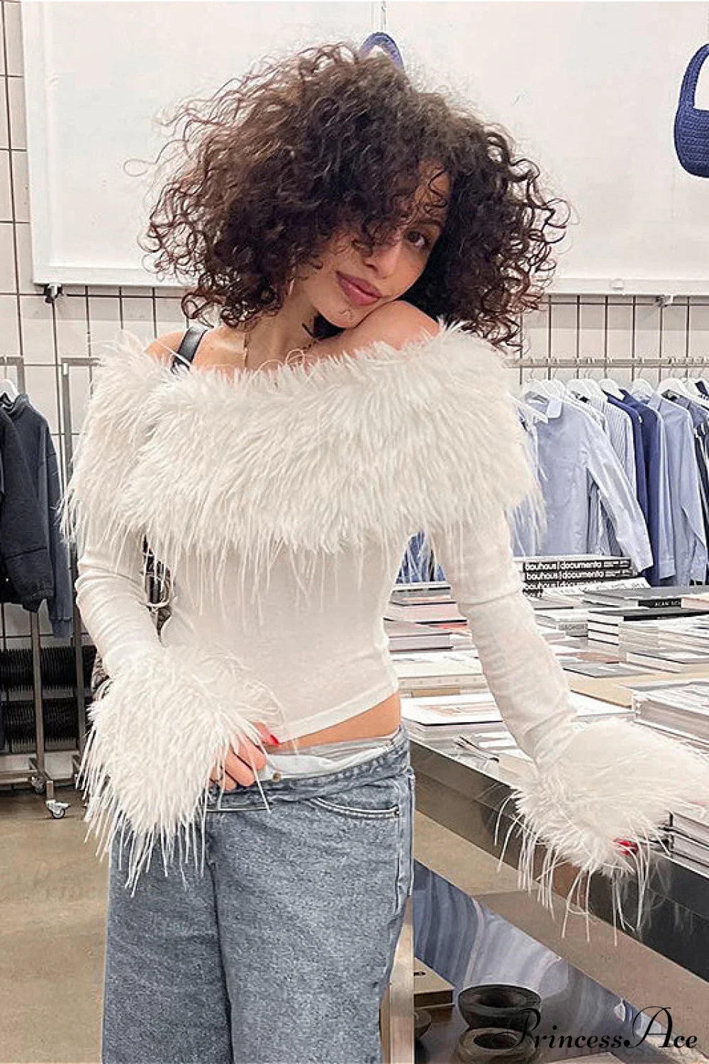 Fuzzy Trimmed Solid Short Long Sleeve Tee