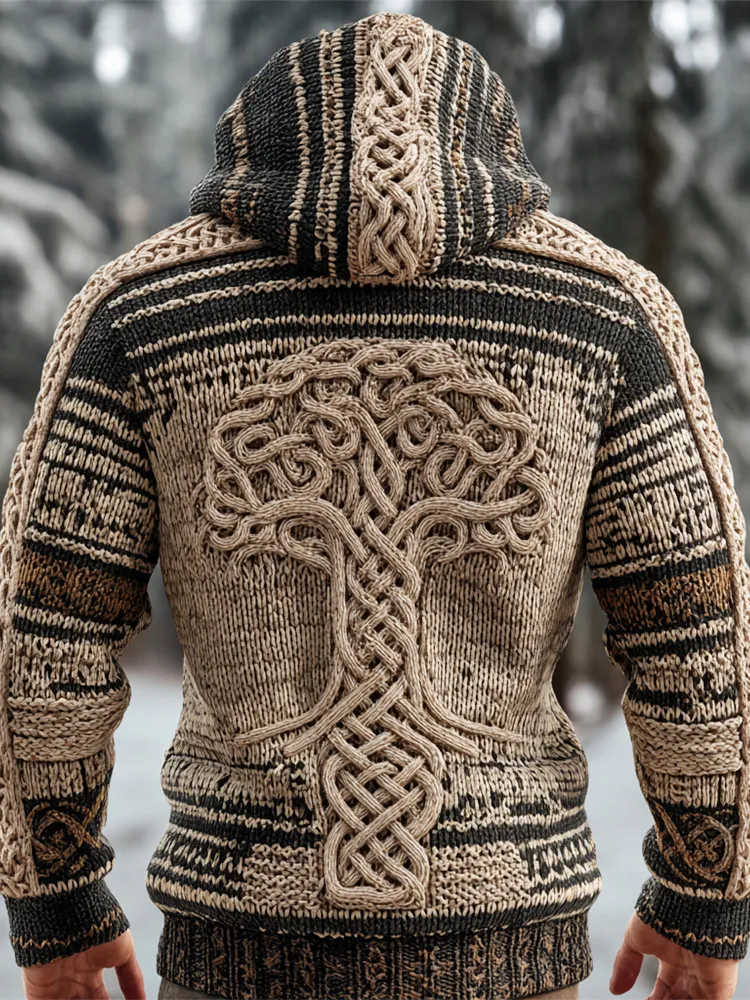 Viking Celtic Tree Knit Art Men's Hooded Sweater