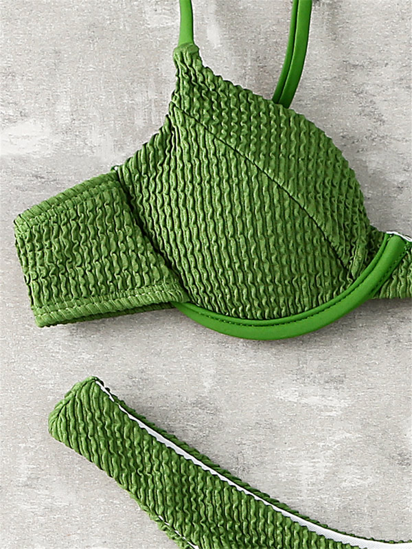 Solid Color Underwired Bralette Hipster Simple Bikini Swimwear