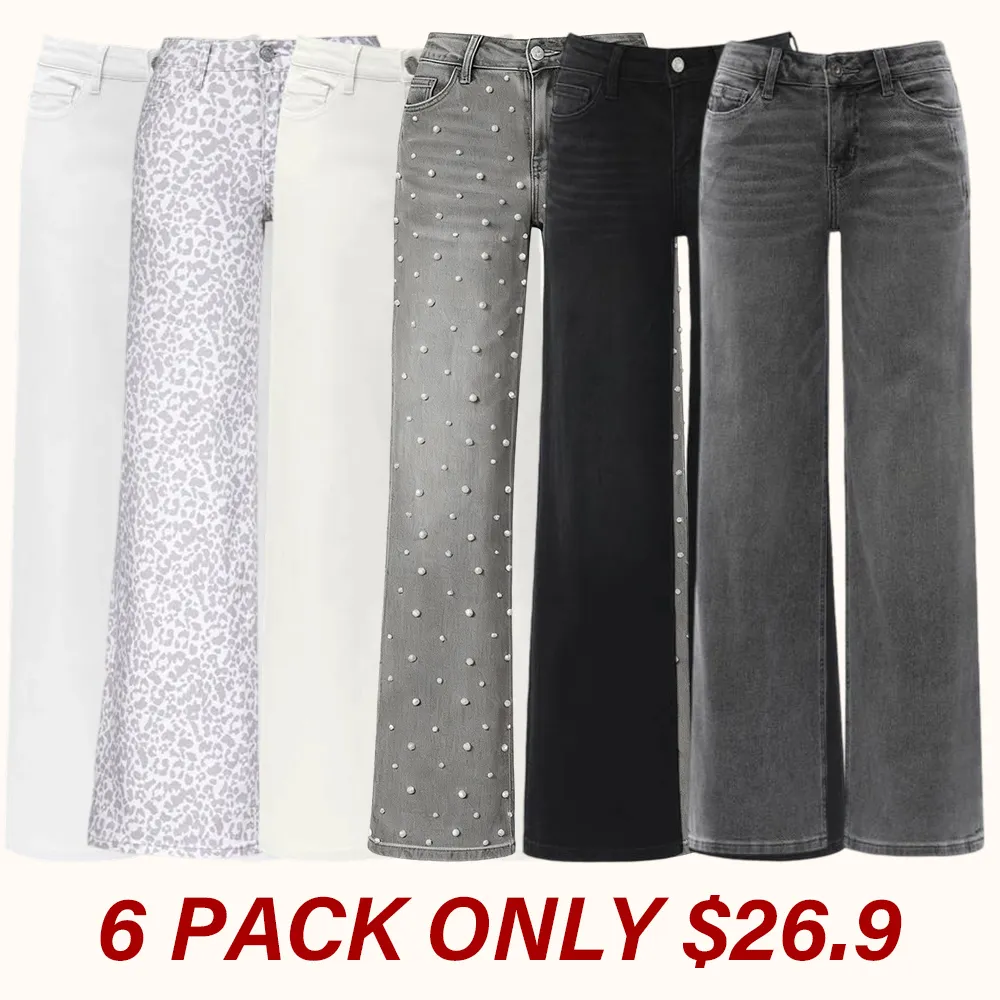 Mid-to-low waist loose stretch wide-leg jeans