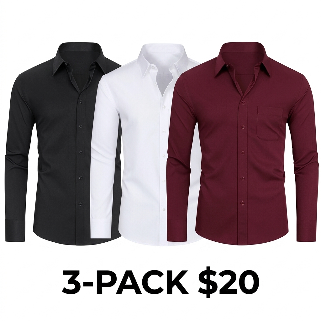 Men's 3-Pack Stain Shield Dress Shirts – Slim Fit Long Sleeve Button Down