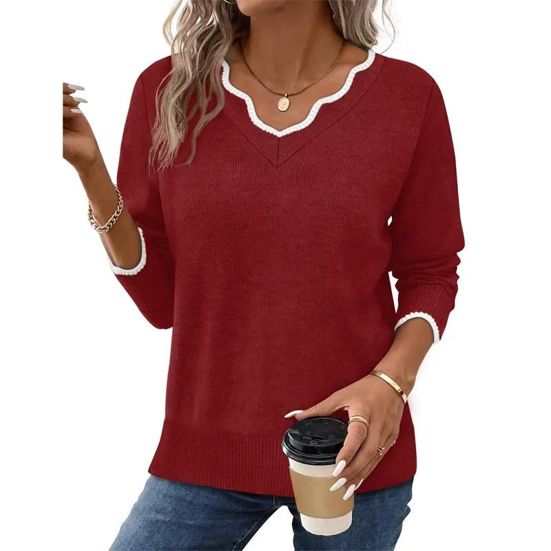 Women's Soft V-Neck Pullover Sweater Lightweight Knit Top for Layering Casual Apricot Longsleeves