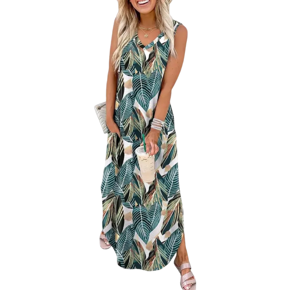 Casual Floral Dresses Maxi Dress Vacation Beach Sundresses  with Pockets