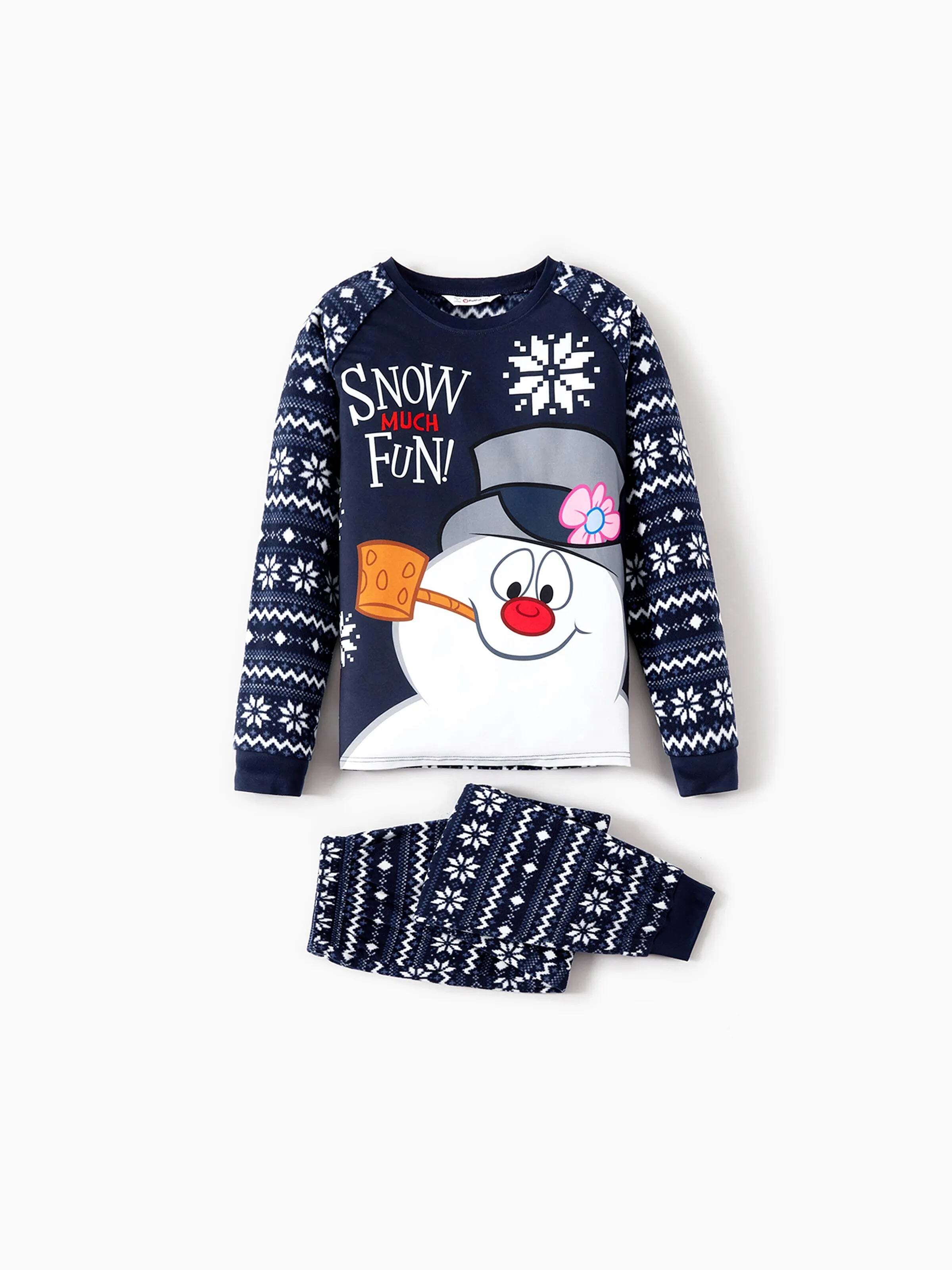 Frosty The Snowman Christmas Fleece with Snowflake Print Pajamas Sets with Christmas Socks