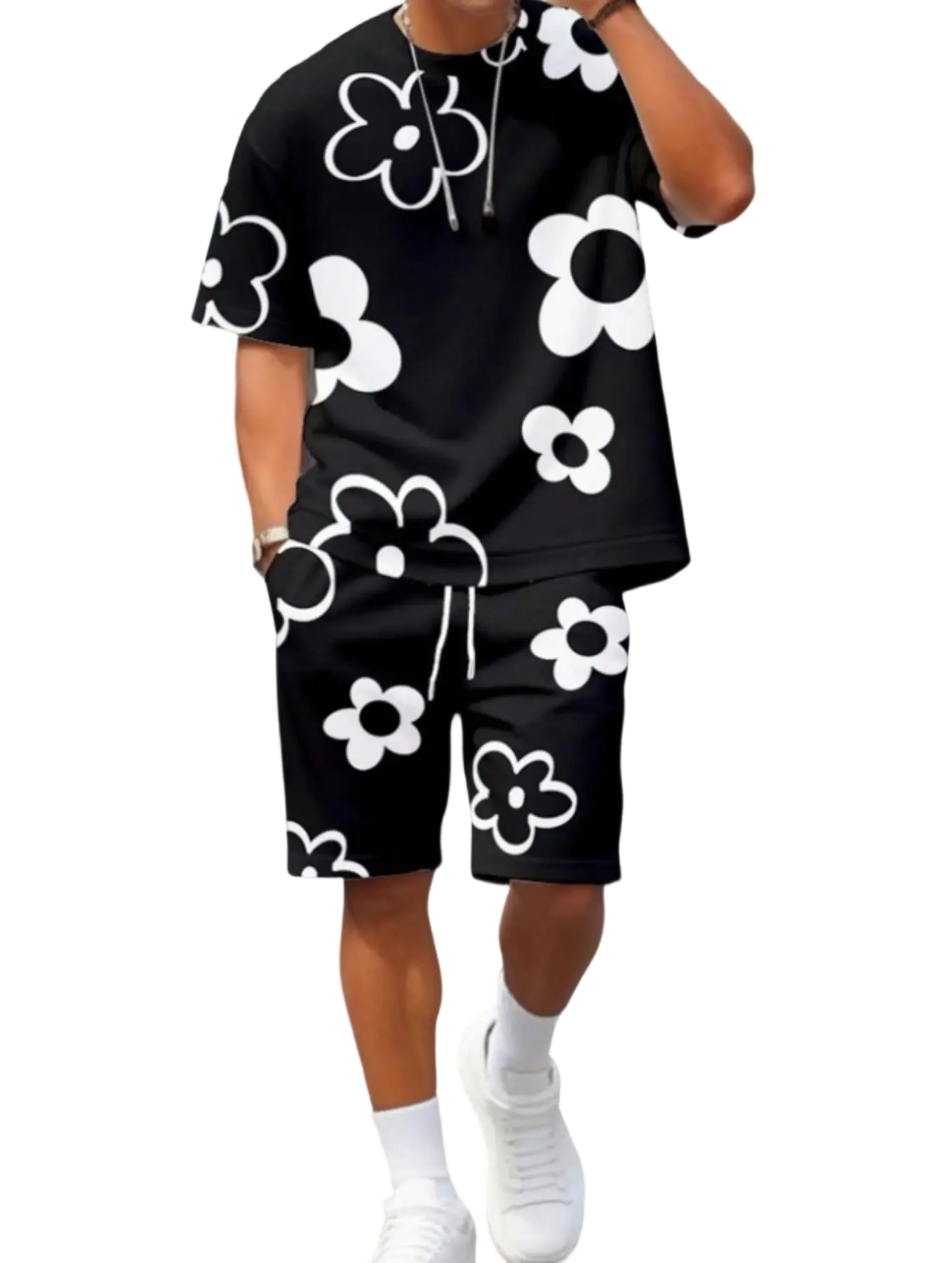 Men's 3D Printed Short Sleeve Top and Shorts Two-Piece Set, Casual Fitted Design, All over Print, Summer Fashion