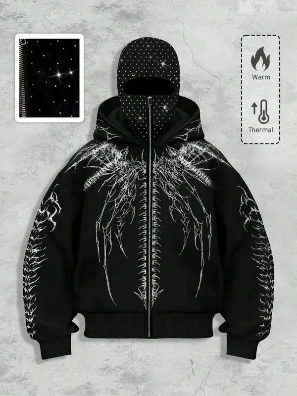 Men's Street-Style Rhinestone Windproof Warm 2-in-Hoodie w/Pockets & Zipper (Fall Winter)