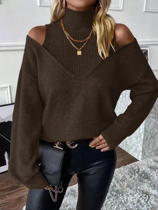 Women's Plain Cut Out High Neck Sweater