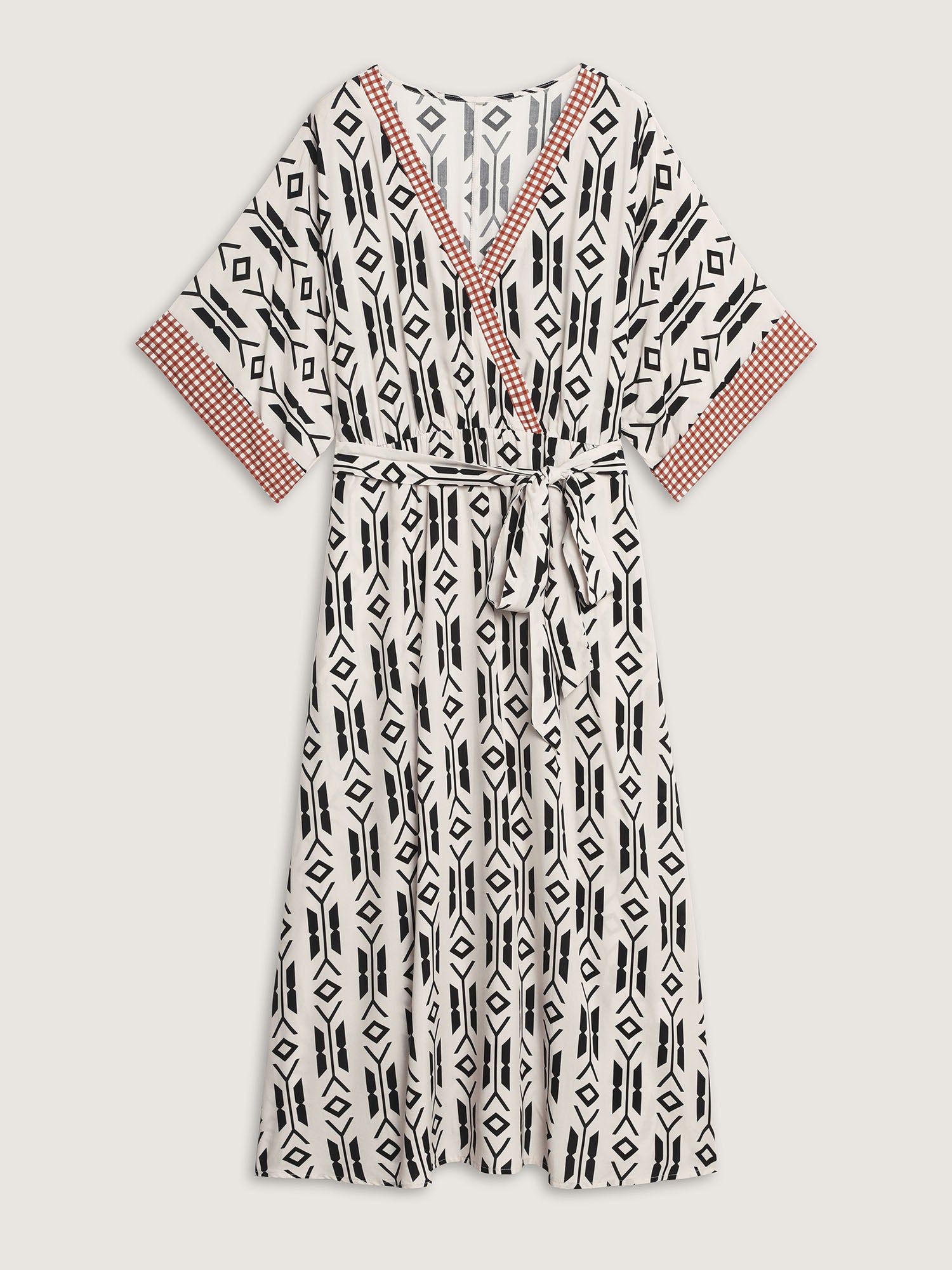 Geometric Print Pockets Surplice Maxi Dress