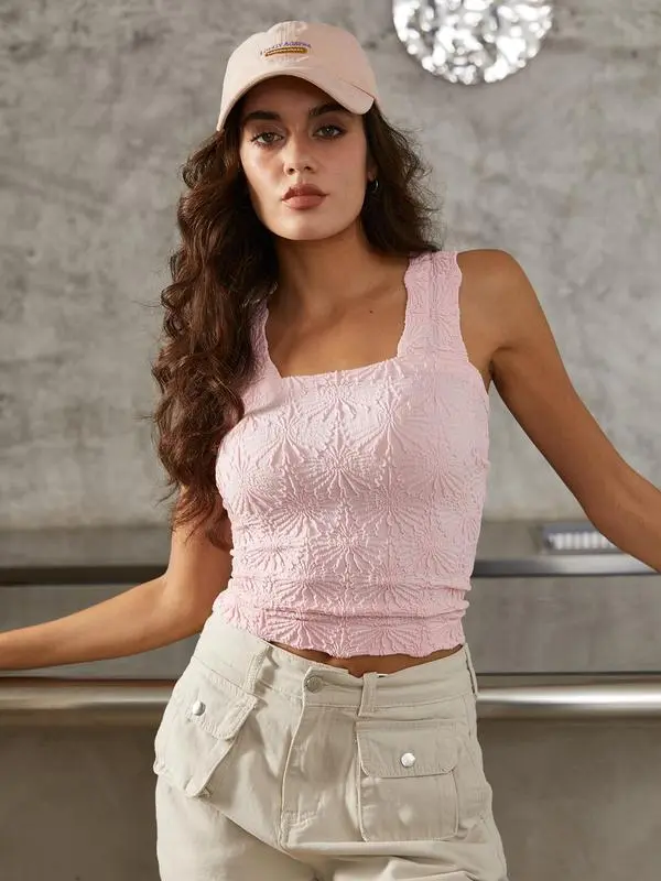 Women's Solid Color Jacquard Square Neck Sports Vest——Sleek, stylish, and sporty(Just $3 Each!)