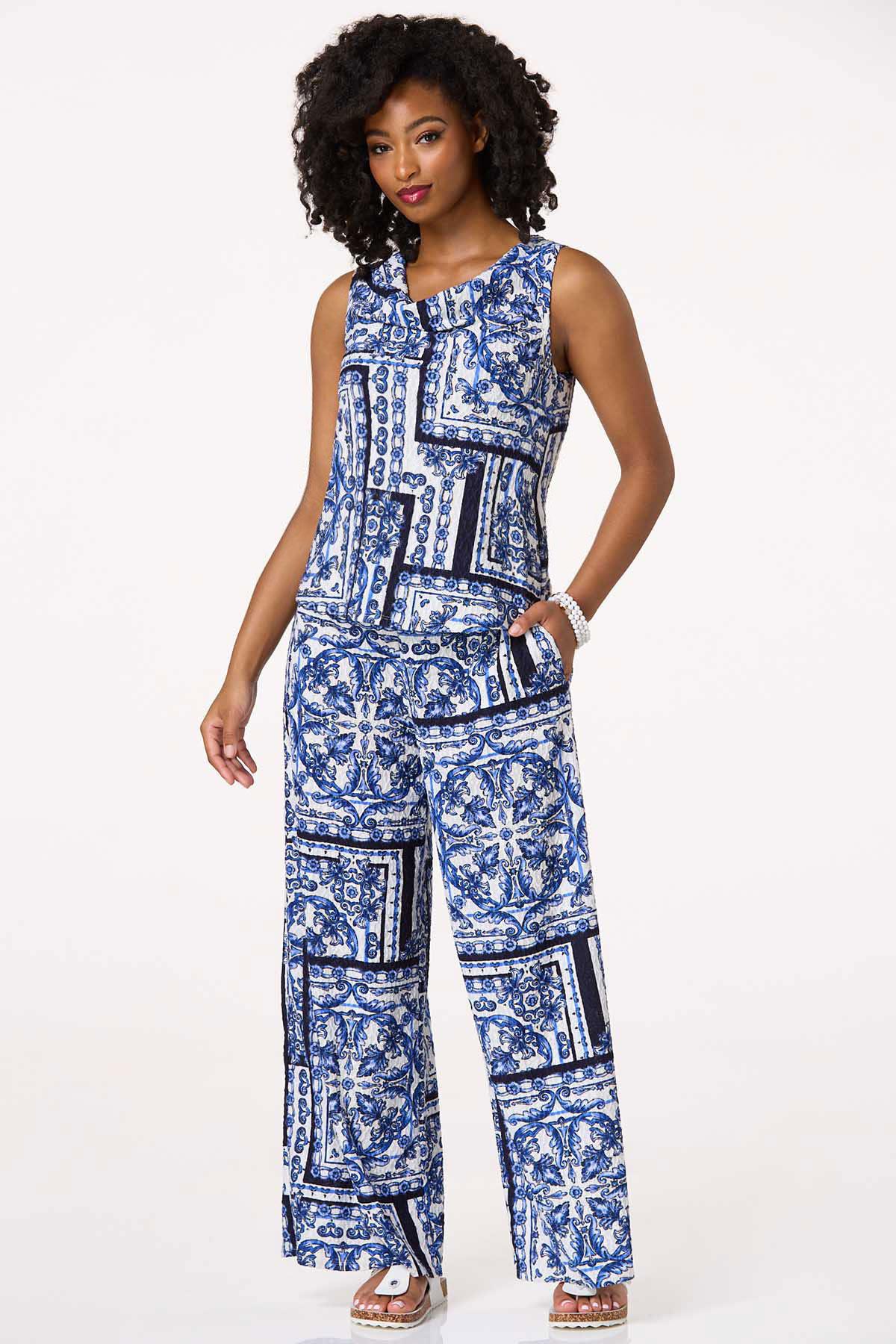 Textured Blue Floral Drape Tank