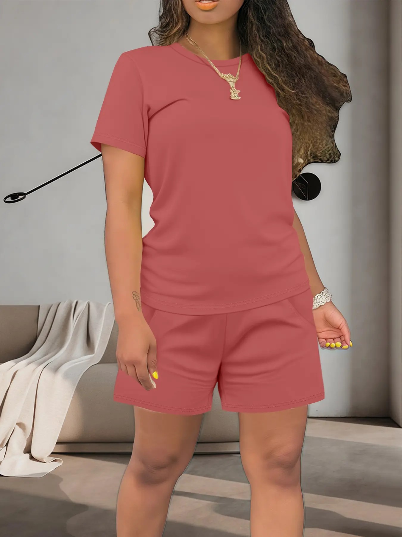 Women’s Summer Casual Set – Short Sleeve Top & Shorts, Comfortable Daily Outfit