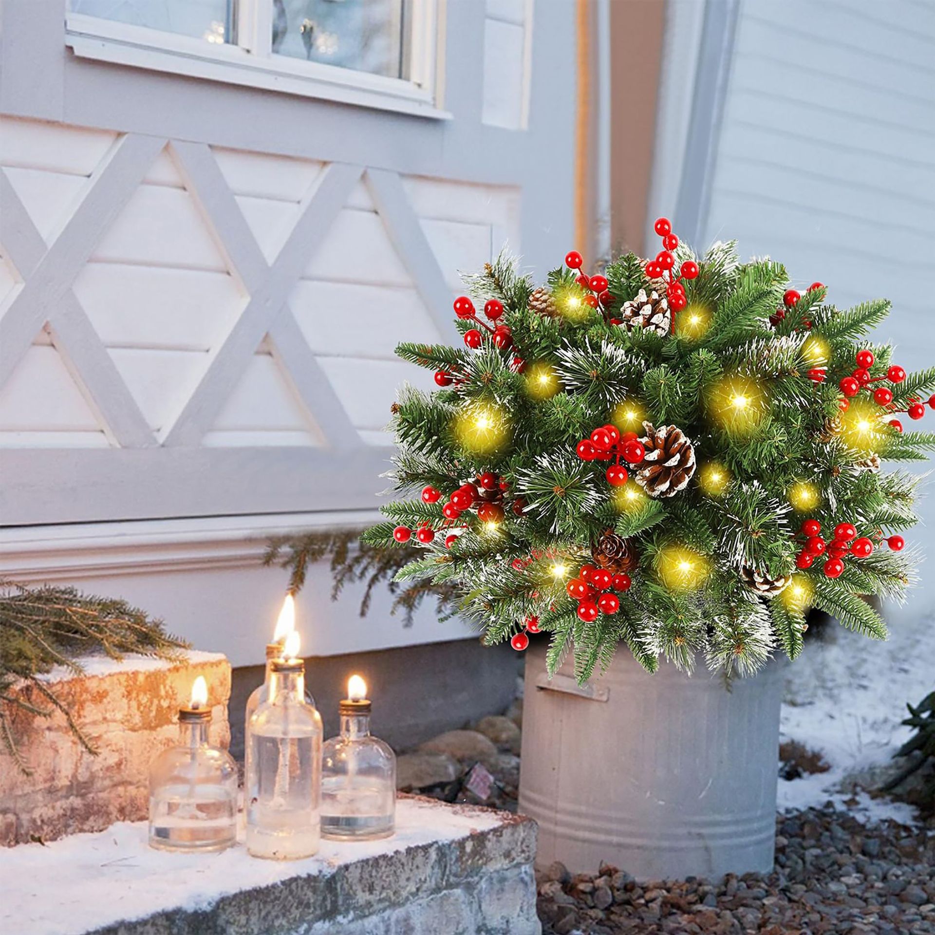 Lighted Artificia Christmas Pots
