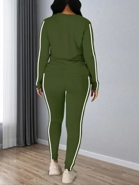 Women's solid color long-sleeved top and pants set